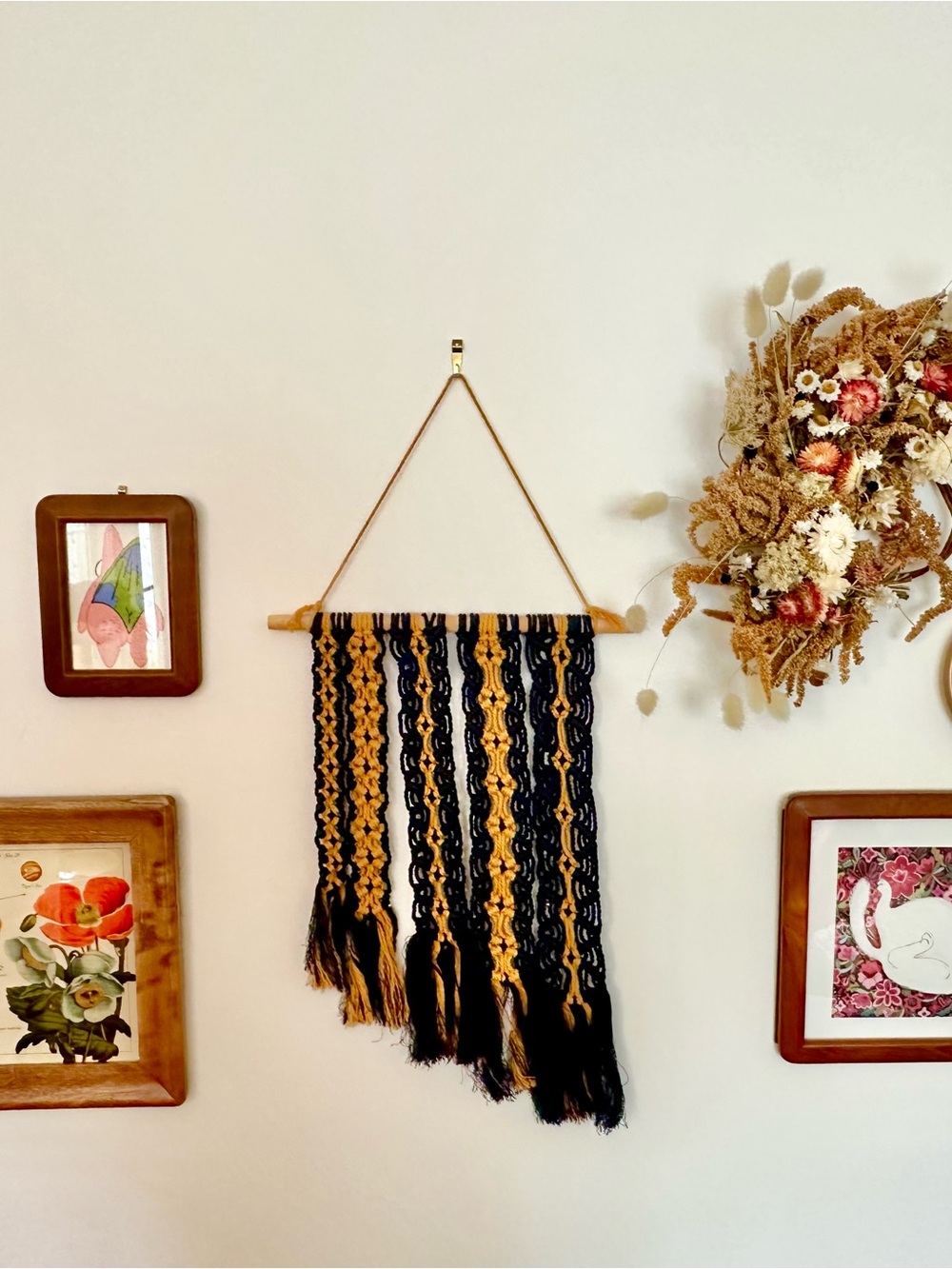Handmade Navy and Mustard Macramé Wall Hanging - Artisan Home Decor
